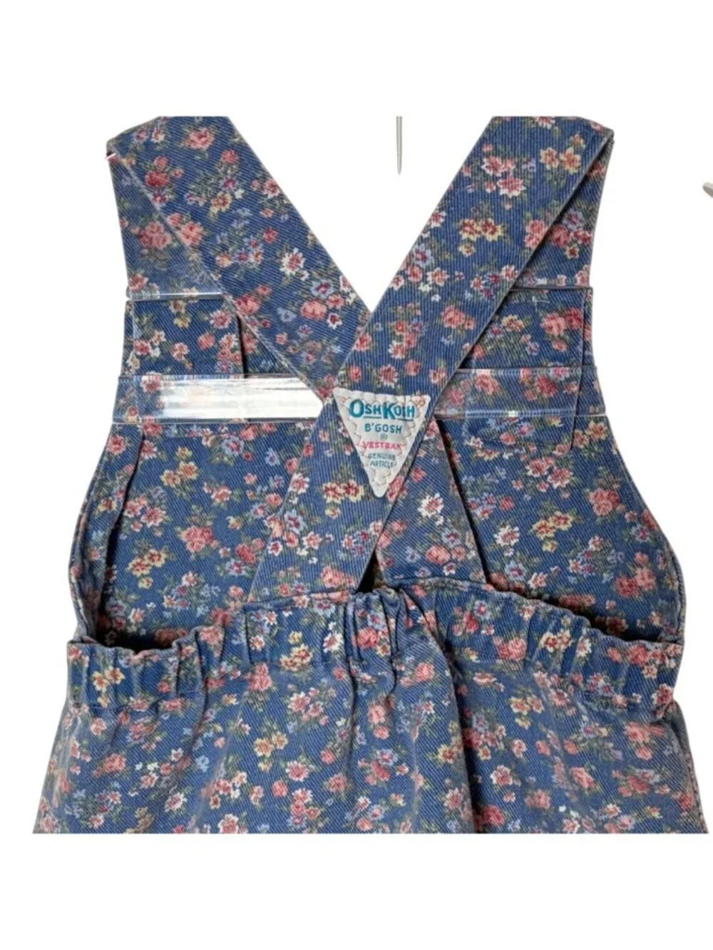 Vintage OshKosh Bgosh Floral Denim Girls Overall Dress 18M Blue Pink Altered